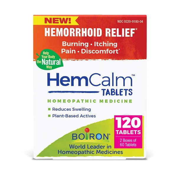 Boiron HemCalm Tablets for Hemorrhoid Relief of Pain, Itching, Swelling or Discomfort - 120 Count (Pack of 1)