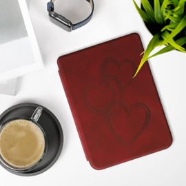 kwmobile Cover Compatible with Kobo Clara 2E / Tolino Shine 4 Cover - eReader Case - Brushed Heart Abstract Dark Red