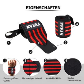 FEVAN Pack of 2 Adjustable Fitness Wristbands - Wrist Tendinitis Bracelet - Unisex Crossfit Bracelets - Carpal Tunnel Bracelet - Bracelet (Black) (Red)