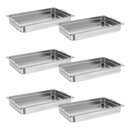 Takywep 6 Pack Full Size Food Pan, Commercial Catering Hotel Pan, [NSF Certified][with Handle] Stainless Steel 2.5 Inches Deep Anti-Jamming Steam Table Pan