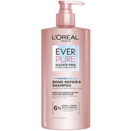 L'Oreal Paris Sulfate Free Bond Repair+ Shampoo, Hair Shampoo with Amino Acid Complex, Strengthens and Repairs Damaged or Color Treated Hair, EverPure, 23 Fl Oz (Packaging May Vary)