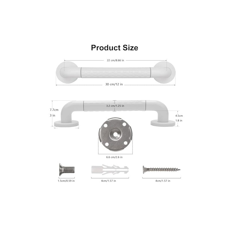 YGHSZ 2 Pack Anti Bathroom Grab Rail,White Stainless Steel Shower