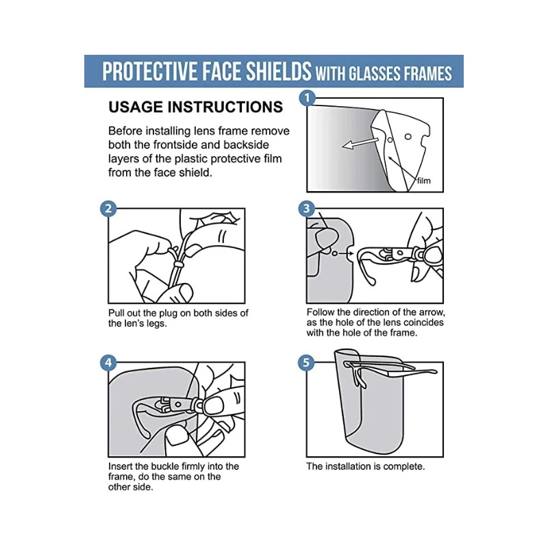 Face Shields with Glasses 10 Replaceable Anti Fog Shields &
