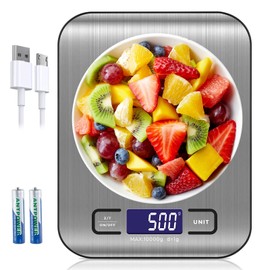 Báscula Digital de Cocina USB Recargable, Báscula de Cocina de Acero inoxidable de 10kg/22lb con pantalla LCD, Función de tara para cocinar en la cocina (plata)
