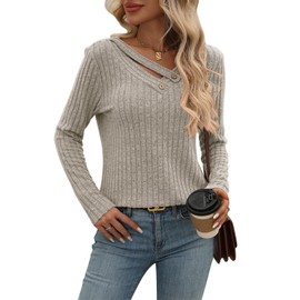 Flikity Ladies Going Out Tops, V Neck Jumpers Women Knitted Tunic Sweaters Womens Long Sleeve Tops Casual Sweatshirts Ladies Lightweight Jumpers Trendy Winter Clothes M Apricot