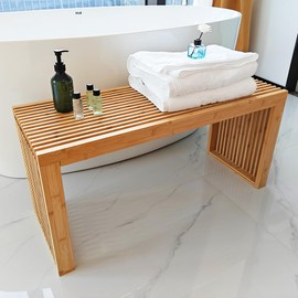 Versatile Wooden Slatted Bench - Sleek Modern Design for Dining, Entryway, Bedroom - Indoor Use with Storage Capability for Home, Kitchen, Bathroom & Beyond (Natural)