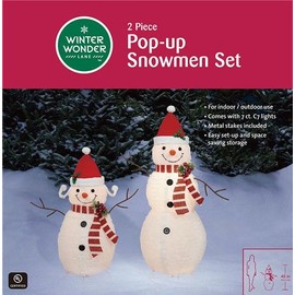 2 Piece, Pre-Lit Pop-Up Christmas Snowman with Hat, Holly, & Scarf, 45 & 35 Inches Tall, Lighted Holiday Yard Decoration