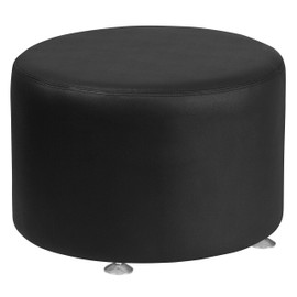 Flash Furniture HERCULES Alon Series Black LeatherSoft 24" Diameter Round Ottoman with Brushed Stainless Steel Base