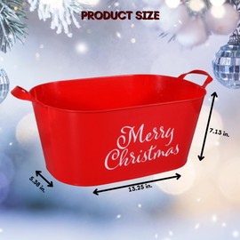 Ja'Cor Christmas Red Plastic Oval Buckets with Handles 1Ct, Gift Baskets Organizer Candy Storage Containers Ice Bucket Party Decorations Bundle with 1Pc Spatula(Merry Christmas)