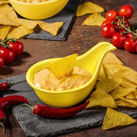 Flexzion Ceramic Dipping Bowls, Small Bowls for Dipping with Handle, Condiment Cups Soy Sauce Dish, Porcelain Ramekins, Sauce Holders, Containers for Small Side Dishes Dips - 3 oz, Set of 6, Yellow