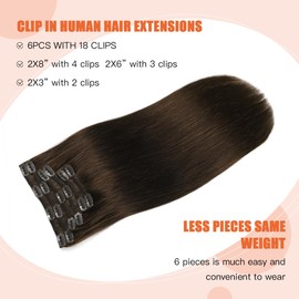 XDhair Clip Extensions Real Hair 120 g 45 cm 18 Inches Dark Brown Hair Clip Hair Extension Straight Clip Real Hair Clips Extension 6 Pieces (#2-18 Inches)