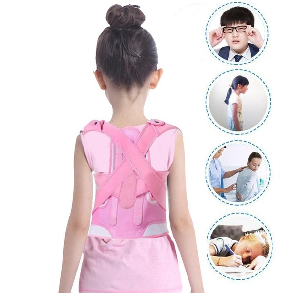 Posture Corrector, Pink Back Waist Shoulder Supporting Posture Correction Belt Opposite Direction Strengthen Type Back Correction Belt for Children Kids(S)