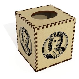 Square 'Vintage Style Woman Portrait' Wooden Tissue Box Cover (TB00059525)
