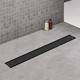 ELLO&ALLO 24 Inch Matte Black Linear Shower Drain, SUS304 Stainless Steel Rectangle Shower Floor Drain with 2-in-1 Flat & Tile Insert Cover