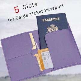 COSHAYSOO Purple Initial Passport Cover Holder and Luggage Tag Set TSA Approved with Alphabet Chenille Letter Patch for Women Teenager Girls, PU Leather Traveling Bag Suitcase Identifier (M)