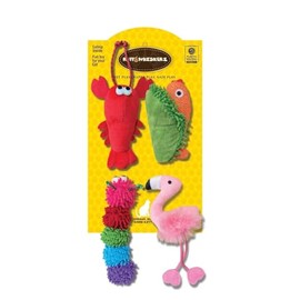KTR Group Ruff & Whiskerz Cat Toy Gift Combo Pink Flamingo Lobster Pom Pom Caterpillar Fish Taco w/Catnip