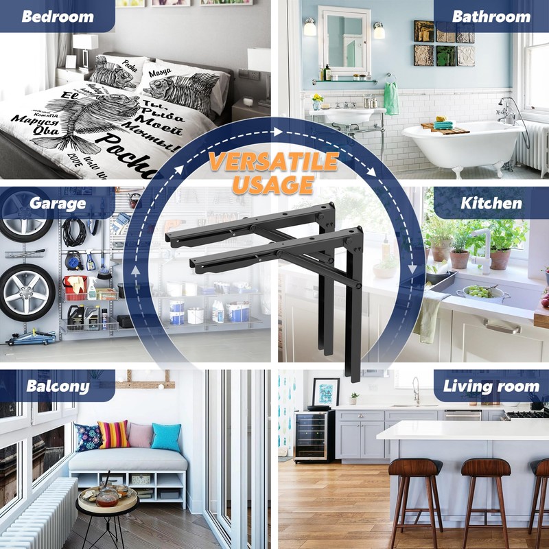Ultrawall 24 inch Black Sturdy Folding Shelf Brackets, Heavy Duty
