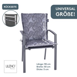 LILENO HOME Garden Chair Cushions in Anthracite Leaves [Set of 1 - Low-Back] - Comfortable Loungers as Seat Cushions for Garden Furniture - Chair Cushion for Garden Chairs and Folding Chairs