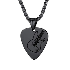 Suplight Black Guitar Pick Pendant Necklace for Men Women Stainless Steel Guitar Chain Music Lover Jewellery