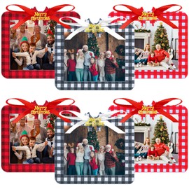 Christmas Felt Hanging Photo Frames Christmas Felt Buffalo Plaid Photo Frame Ornament Red White Black Picture Frame for Holiday Picture Frame Christmas Tree Decoration Supplies (6 Pcs) (Style-A)
