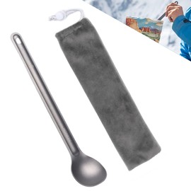 Bestargot Travel Cutlery Titanium Spoon, Extra Long Camping Outdoor Cutlery with Bag, Ultralight and Portable Camping Cutlery for Trekking Hiking Picnic