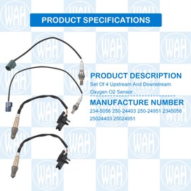 Wahparts 250-24403 250-24951 Set of 4 Upstream and Downstream Oxygen O2 Sensor Compatible with 2005-2006 Nissan Xterra Frontier Pathfinder 4.0L