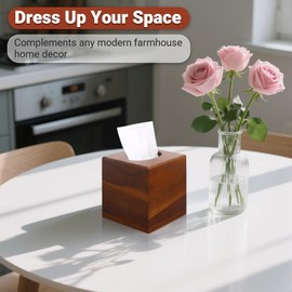6 Pack Wooden Tissue Box Cover Square - Acacia Wood Tissue Box Holder for Tabletop Stands Bathroom Office- Decorative Facial Wood Tissue Box Cover for Modern Farmhouse Decor (Walnut)