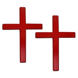 HQRNYP 2PCS Metal Jesus Christ Cross Badge Stickers, Cross Decal, 2.5"×1.8" 3D Jesus Christ Car Emblem Badge Decal, Self Adhesive Scratch Covering Metal Emblem Decals Fit Car Body Fender Tail (Red)