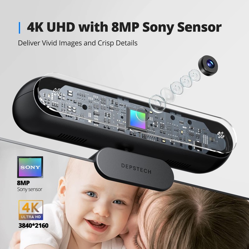 DEPSTECH DW40 UHD Webcam 4K, 1/2.55'' Sony Sensor, Webcam with
