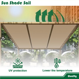 Goleray Sun Shade Sail 10'x21' Straight Edge with Grommets Rectangle Sunsail for Garden Awning Patio Canopy Gazebo Sun Shelter Weather Resistant 180GSM Heavy Duty, Sand