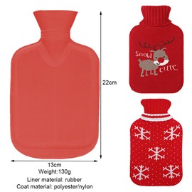 Fyfjur Hot Water Bottle with Cover, Pack of 2, 500 ml Hot Water Bottle, Rubber Bottle, Christmas Hot Water Bottle for Children, Keep Warm, Removable Knitted Cover, Hot Water Bottles for Hand, Neck,