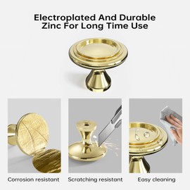 Gold Cabinet Knob, Round Drawer Dresser Knob 1-1/4 Inch Diameter Cabinet Hardware (5 Pack)