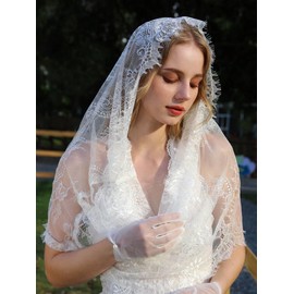 AOREAS White Chapel Veil Spanish Style Lace Traditional Vintage Inspired Catholic Church Veil Latin Mass Head Covering Scarf Mantilla