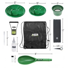 ASR Outdoor 3lb Paydirt Complete Backpack Gold Panning Kit with Mini Aluminum Sluice Box, 15pc