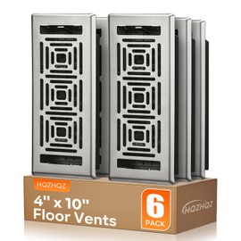 Floor Register 4x10, Heavy Duty Walkable Steel Floor Vent Covers, Easy Adjust Air Flow Direction Floor Registers, Silver Floor Vents, Boston Design Air Vents for Home, 6 Pack