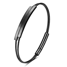 Adorashine Stainless Steel Twisted Cable Wire Bracelet for Women, Minimalist Curved Bar Bangle, 6 Colors Available, Sleek Fashion Jewelry, Gift for Her (Black, Cable Chain, 8.2, Inches)