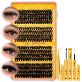 Lash Extension Kit Mixed Length 10-16mm 320PCS 60+70+80+100D Lash Clusters Easy DIY at Home (60+70+80+100D KIT-2)