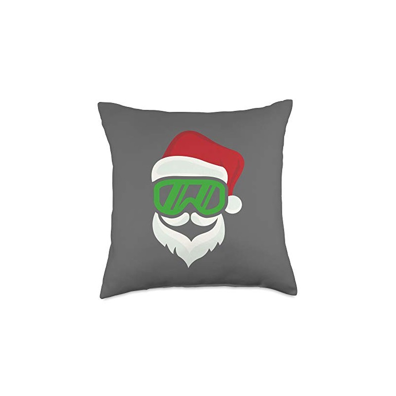 Funny Hipster Santa with green Ski Goggles Snowboard Throw Pillow