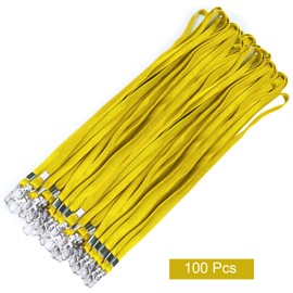 Fushing 100pcs 45cm Neck Strap Lanyard With Swivel Clasp For ID Cards, Badges, Keys, Employees, Students, Visitors, etc (Yellow)