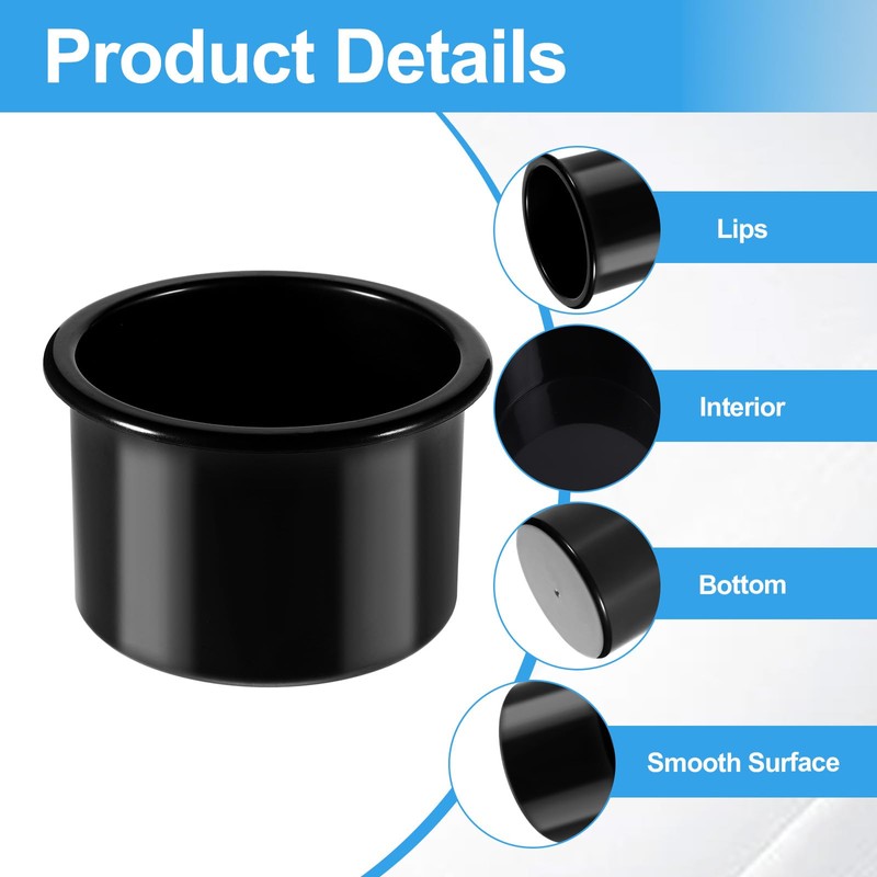 2Pcs Black Sofa Cup Holder, Drop-in Cup Holder Universal Plastic