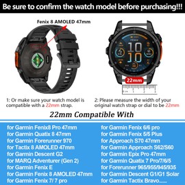 22mm Silicone Watchband Compatible with Garmin tactix 8/Fenix 8 pro AMOLED 47mm/7 Pro/7/6 Pro/6/5 Plus/5,QuickFit Straps for Fenix E/Forerunner 945/955/965/970/epix Pro/Approach S70/S62/quatix 8 47mm