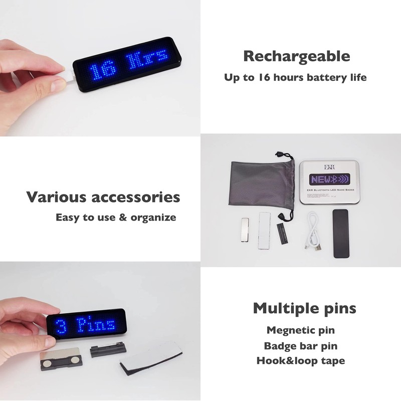 VBLab Wireless Bluetooth LED Name Badge Upgraded Rechargeable Name Tag