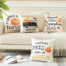 Artscope Fall Cushion Covers 45x45cm Set of 4 Pumpkin Maple Leaf Harvest Truck Outdoor Fall Pillows Decorative Throw Pillows Farmhouse Thanksgiving Autumn Cushion Case for Couch