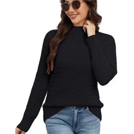 VIMPUNEC Womens Fall Winter Jumper Tops Trendy Mock Neck Long Sleeve Sweaters Cable Knit Pullover Black M