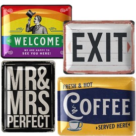 LANOLU Retro Tin Signs Set of 4, Metal Signs Retro Decoration, Poster Vintage Decoration Set, Signs with Sayings Funny, Shabby Chic Signs, Vintage Farmhouse Decoration Made of Metal in Set of 4