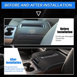 XYHGM Car Center Console Armrest Cover for Chevy Silverado & GMC Sierra 2014 2015 2016-2018 Leather Anti-Scratch Central Arm Rest Box Lid Seat Cover Protector Accessories(W/Bucket Seat,White Stitches)