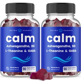 NutraChamps Calm Gummies, Stress Gummies Supplement with Ashwagandha, L-Theanine, GABA, Vitamin B6 & Lemon Balm, 90 Gummies (Pack of 2)
