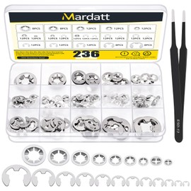 Mardatt 237Pcs Stainless Steel Internal Tooth Star Lock Washers and E-Clip Assortment Set, Quick Speed Locking Washers(M2-M12), E Clip Circlip External Retaining Rings(1.5mm-15mm)