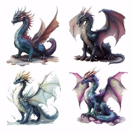 SUPERDANT 4Pcs Dragon Iron on Transfer Paper Dragon Heat Transfer StickerI Ron-on Decals DTF Transfers Ready to Press for Hoodies T-Shirt Jackets Decor Applique Kid's Gift