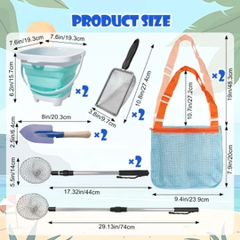 Olutacot 10 Pack Beach Toys Set Adjustable Extra Long Sand Sifter Mesh Shovel Mesh Beach Bag for Kids Foldable Beach Bucket Beach Shovel Sand Toys for Shells Collecting Shark Tooth Beach Toys